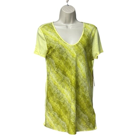 Calvin Klein Jeans Women's Mixed Media Print Block Swing Tee, Citrus Color - Picture 2 of 12